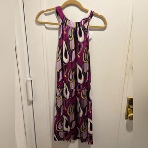 Luise Arias Purple and Yellow Patterned Halter Dress Size 2